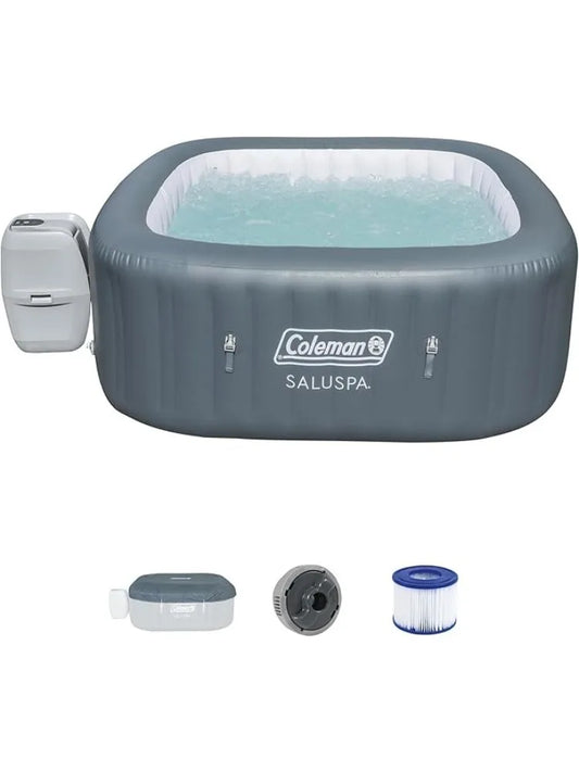 Atlantis AirJet 4 to 6 Person Inflatable Hot Tub Square Portable Outdoor Spa with114-140 Soothing Jets with Cover