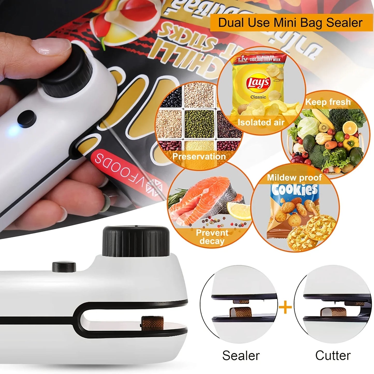 Portable Packaging Heat Sealer with Cable USB Rechargeable Bag Mini Heat Sealer Easily Seal Snacks Plastic Bags for Storage