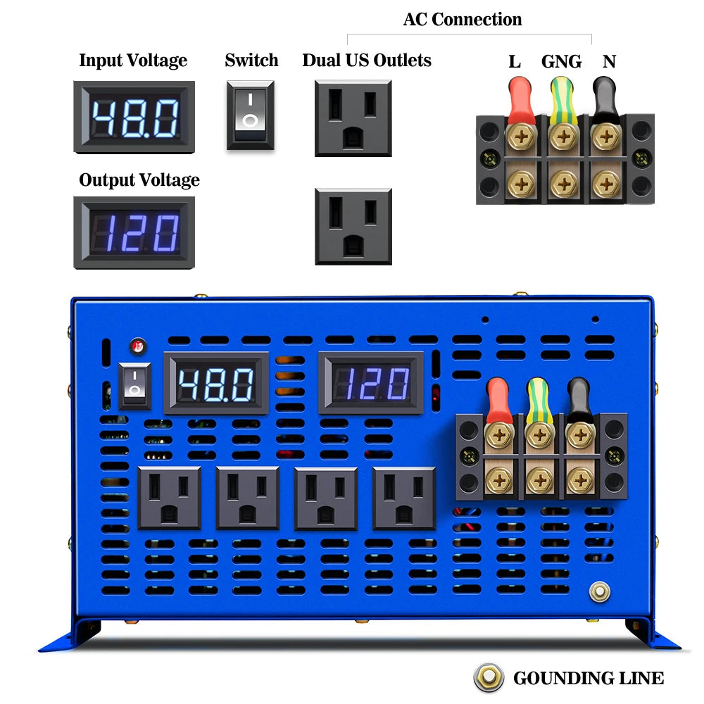 10000W Pure Sine Wave Inverter 24V 220V Solar Inverter Power Bank Battery Converter 12V/36V/48V/96V DC to 110V/120V/230V/240V AC