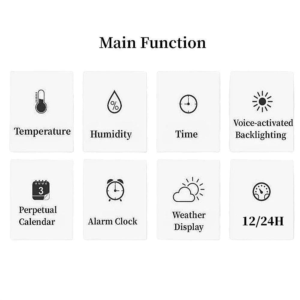 Voice Control Backlight Digital Weather Clock Date Week Temperature Humidity Weather Forecast 12/24H Electronic Clock