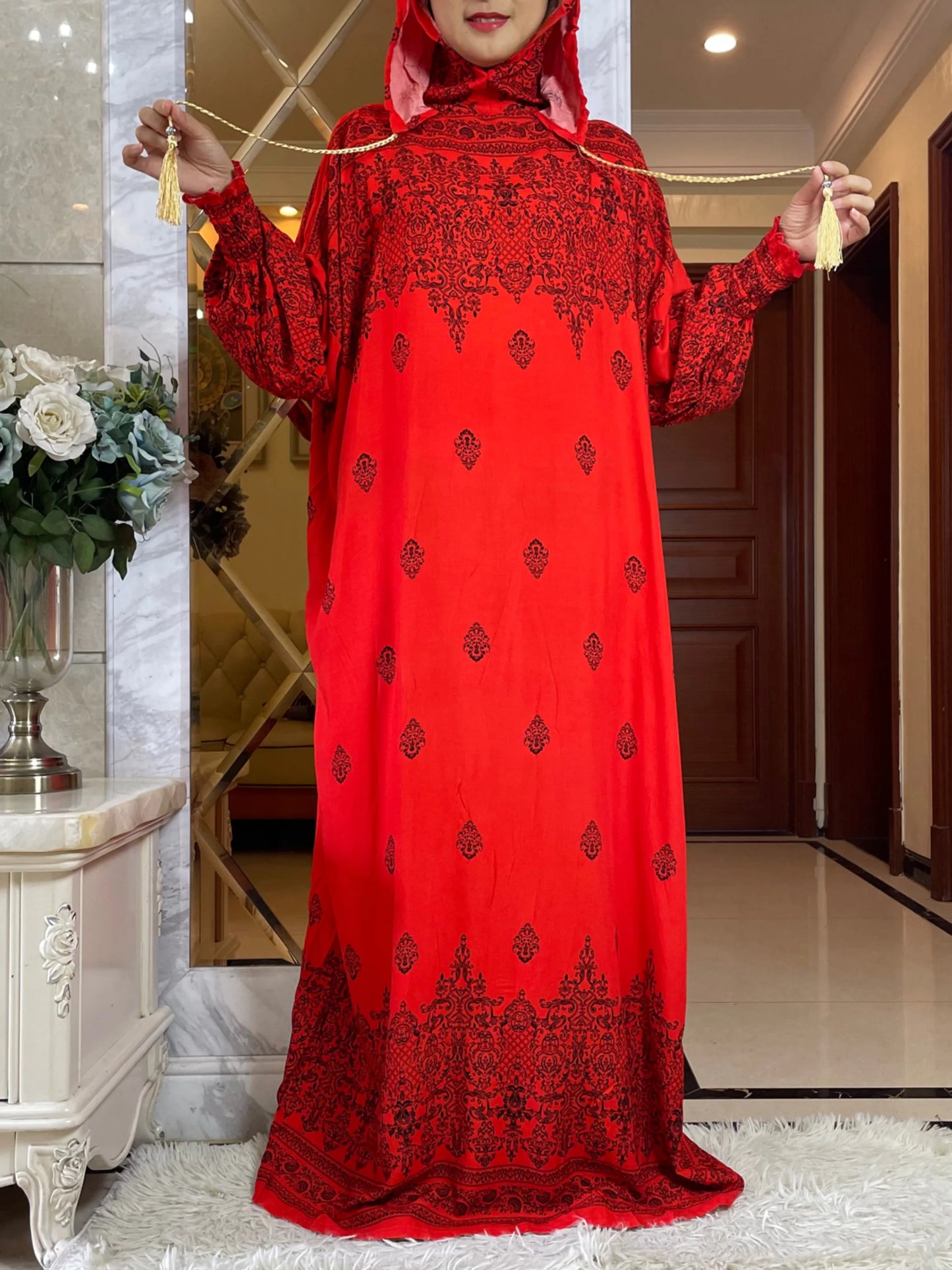 Newest Muslim Hijab Long Sleeve Women Eid Hooded Two Hats Cotton Loose Dress Dubai Islamic Maxi Arab Robe African Abaya Clothing