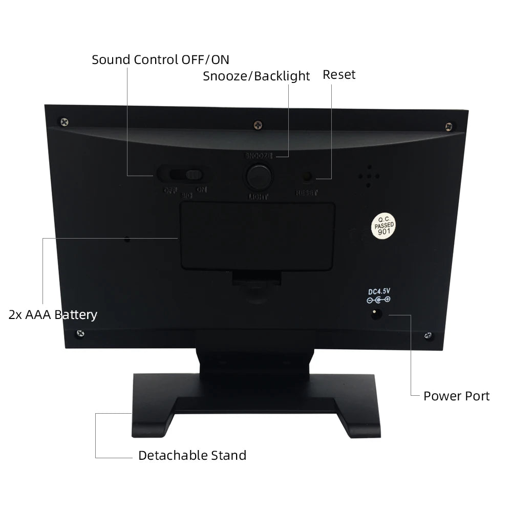 Voice Control Backlight Digital Weather Clock Date Week Temperature Humidity Weather Forecast 12/24H Electronic Clock