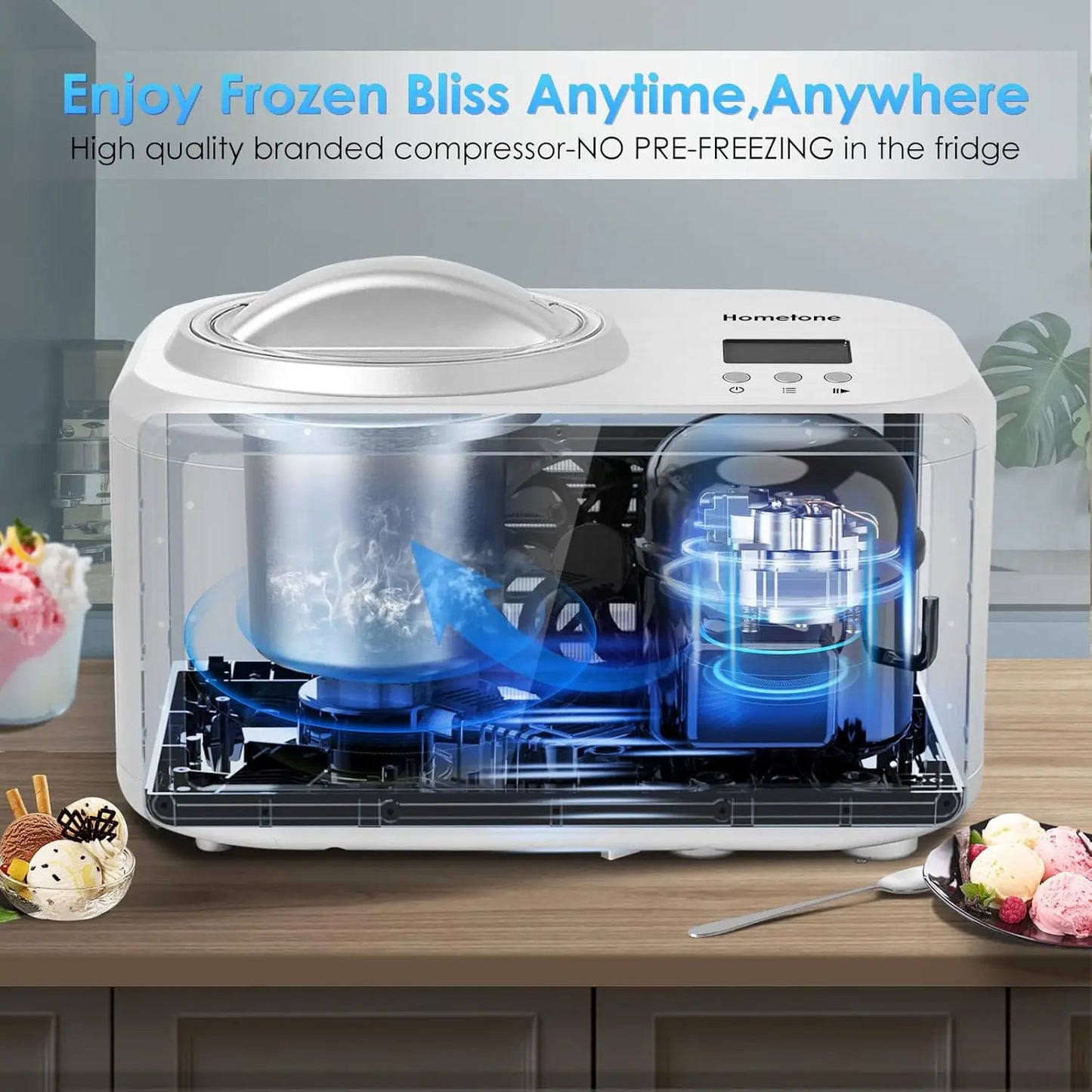 Automatic Ice Cream Machine with Built-in Compressor