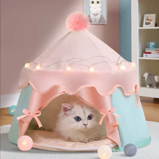 Dog Cat House Nest With Outdoor Portable Storage Cat Tent Semi-Closed Dog Villa Sleep Kennel Kitten Princess Bed Pet Suplies