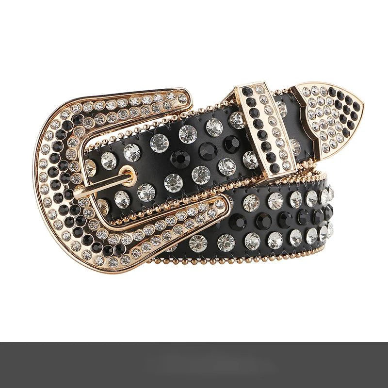 Luxury Designer Belts For Women With Gems Studded Waistband Gothic Black Western Style Fashion Buckle Pin Belt Female Hip Hop