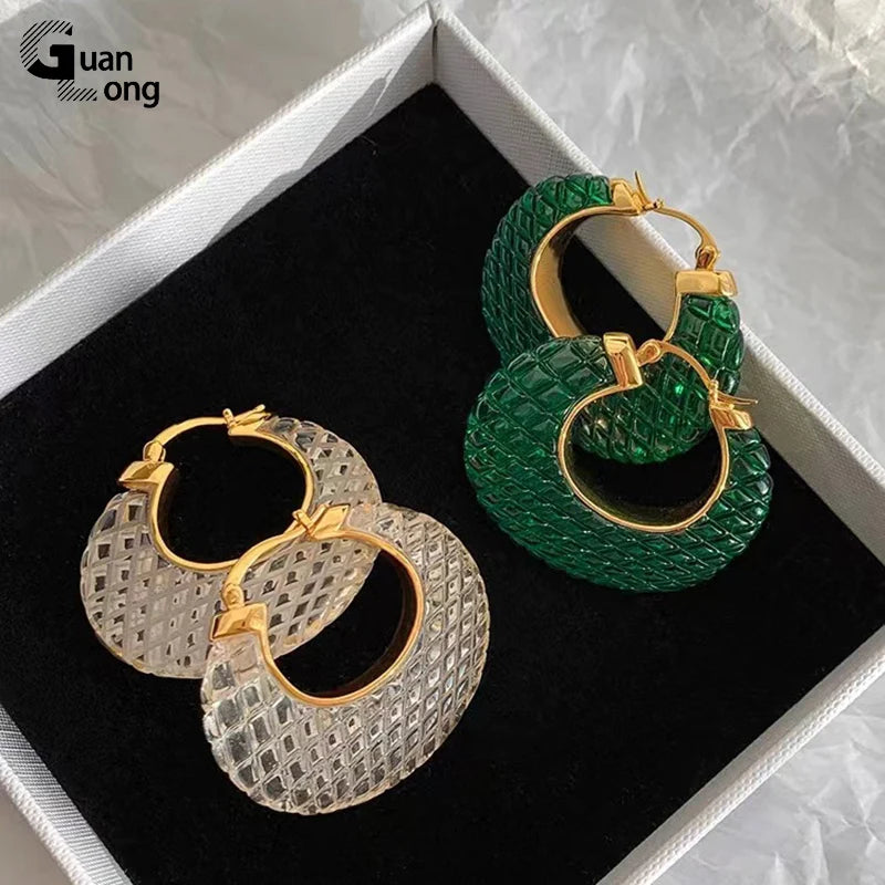 GuanLong Korean Colorful Big Geometric Circle Hoop Earrings Luxury Acrylic Earring For Women Chunky Punk Round Ear Jewelry Gifts