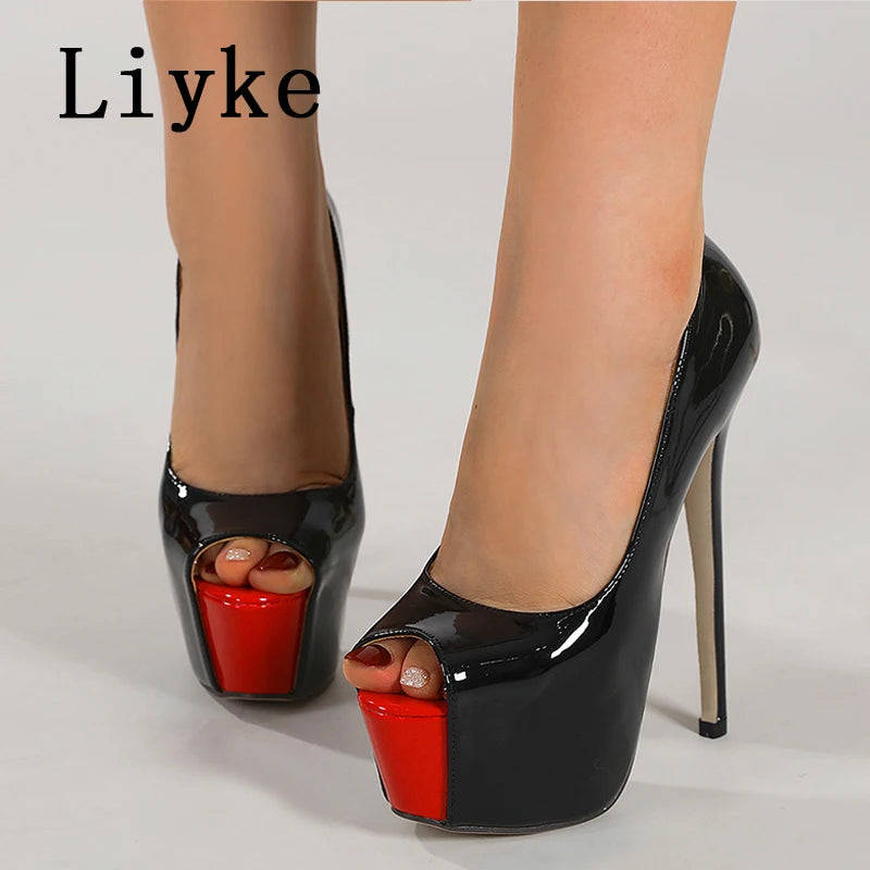 Liyke Designer High Heels For Ladies Cozy Patent Leather Peep Toe Party Stripper Pole Dance Shoes Platform Pumps Women Stiletto