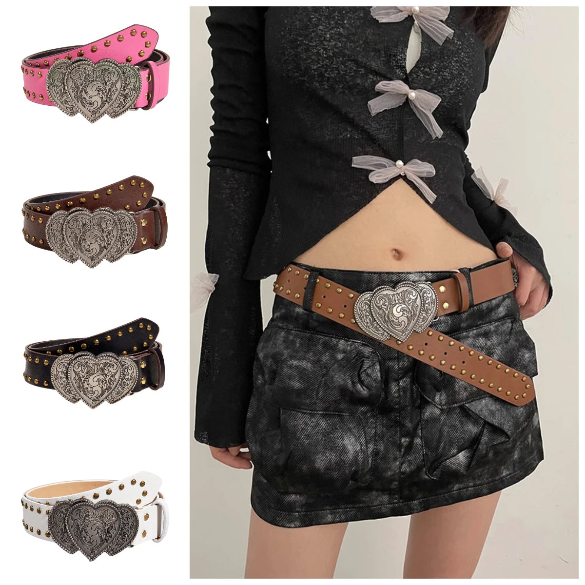 Gothic Punk Leather Y2k Belt For Women Men Metal Buckle Waist Strap Designer Luxury Female Jeans Trouser Decorative Waistband