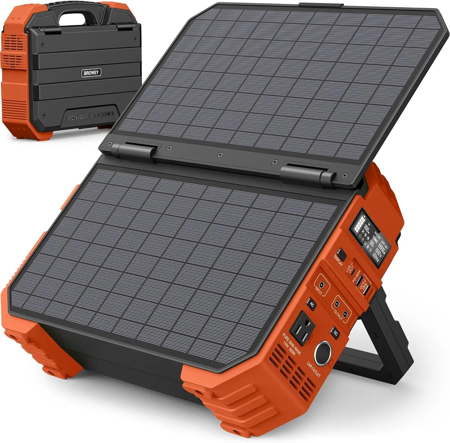 Portable Power Station with Built-in Solar Panel 614WH/192000mAh LiFePO4 Battery Pack 600W Solar Generator with AC/DC/USB/PD