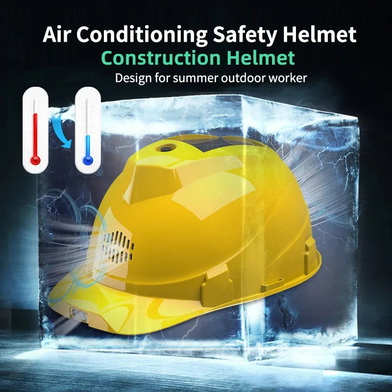 Construction Helmet With Solar Panel, Power Bank,  2 Fans, Air Condition,  and Headlight, Construction Work Safety Helmet