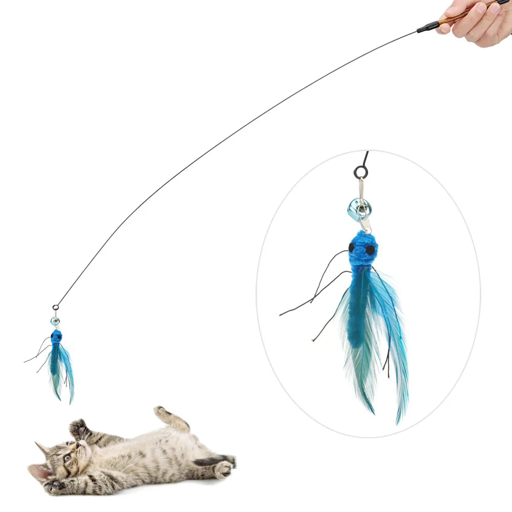 3pcs/6pcs Feather Cat Toy Replacement Head Cat Funny Teaser Stick Wand Bug Artificial Insect Pet Toy