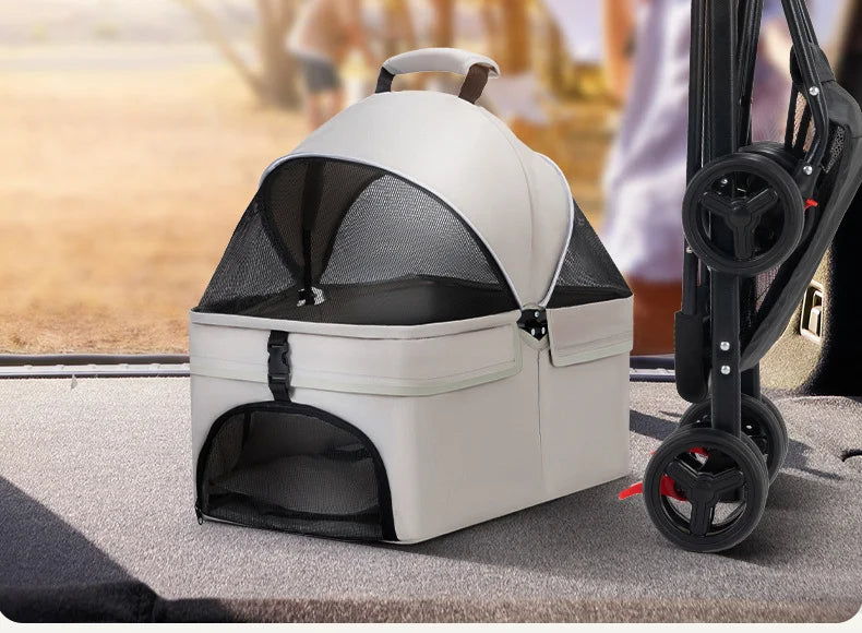 Outdoor Foldable Pet Stroller 4-Wheel Dog Travel Stroller Pushchair Jogger with Storage Basket for Puppy Cat Pet Suplies