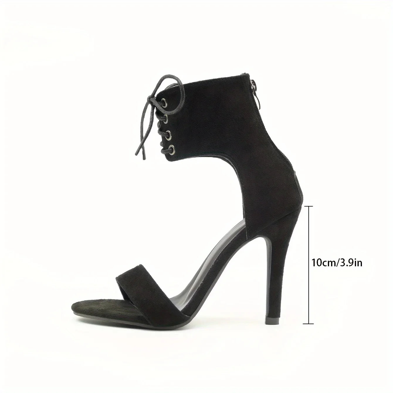 New Black Sexy Open Toe Lace Hollow Cross Sandals for Womens Roman Shoes Side Zipper Thin High Heels Sandal Cool Designer Pumps