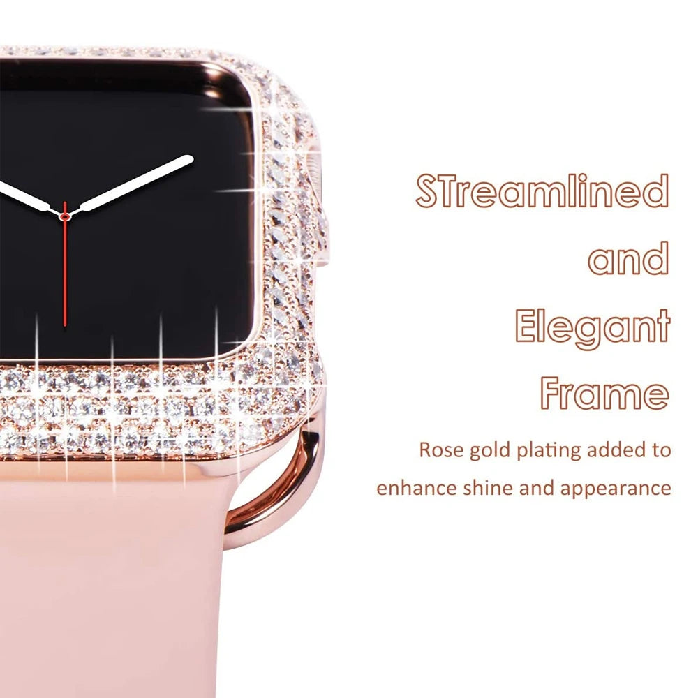 Carved Copper Women Luxury Bumper for Apple Watch Case 44/40mm 42/38mm Diamond Bling Metal iWatch Series 7 SE/6/5/4/3/2 45 41 mm