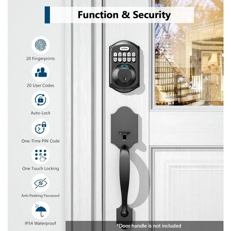 TEEHO TE002 Fingerprint Door Lock - Keyless Entry Door Lock - Electronic Keypad Deadbolt Lock - Smart Locks for Front Door