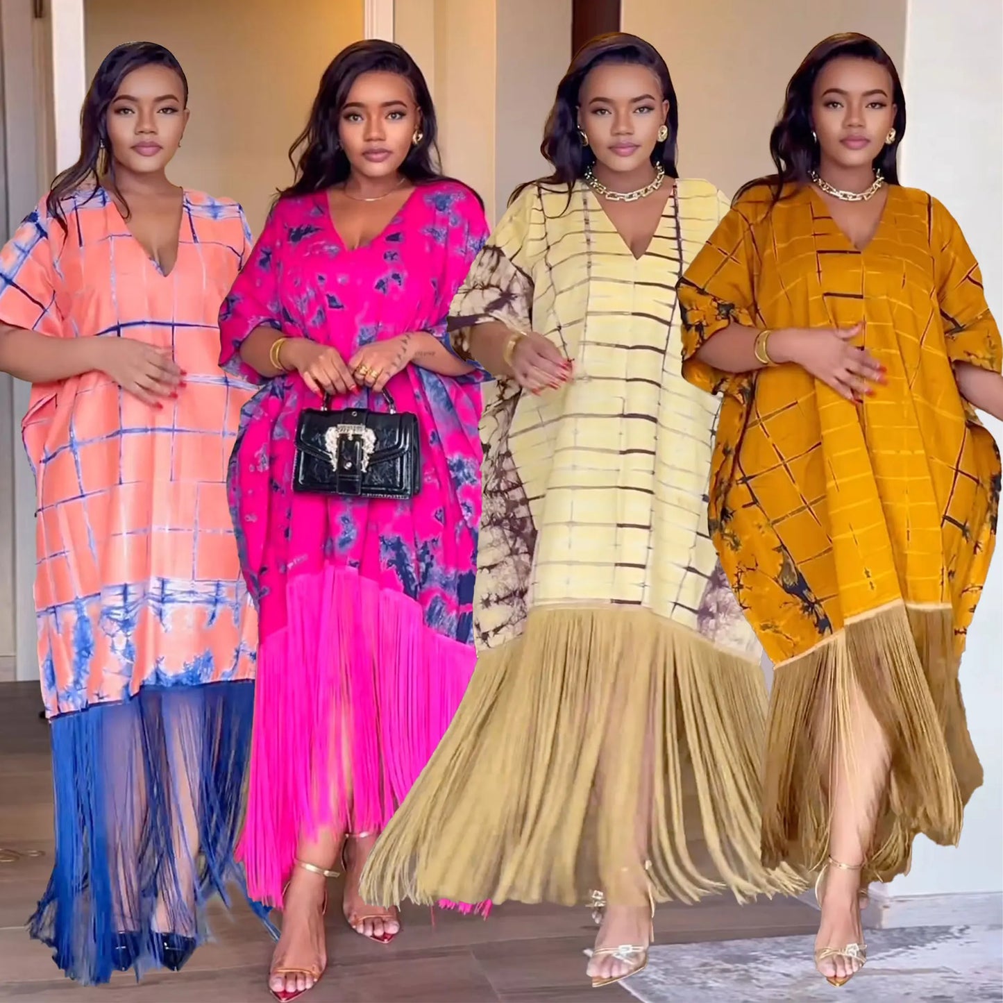 Tassels African Dresses For Women Muslim Fashion Abayas Boubou Dashiki Ankara Outfits Evening Gown Dubai Kaftan Abaya Robe