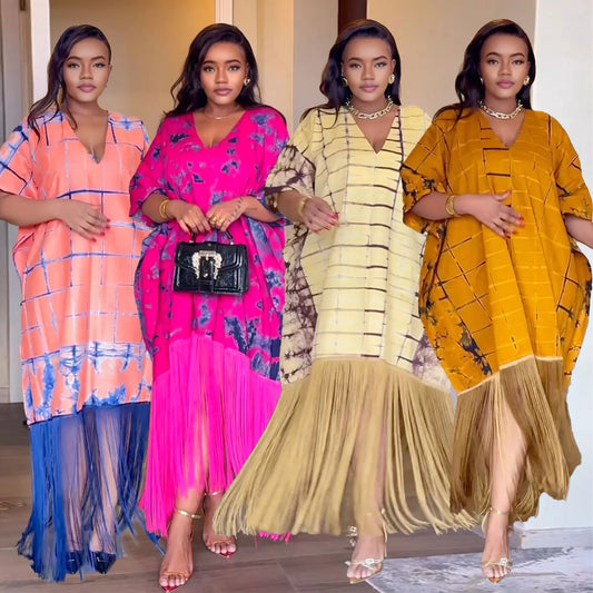 Tassels African Dresses For Women Muslim Fashion Abayas Boubou Dashiki Ankara Outfits Evening Gown Dubai Kaftan Abaya Robe