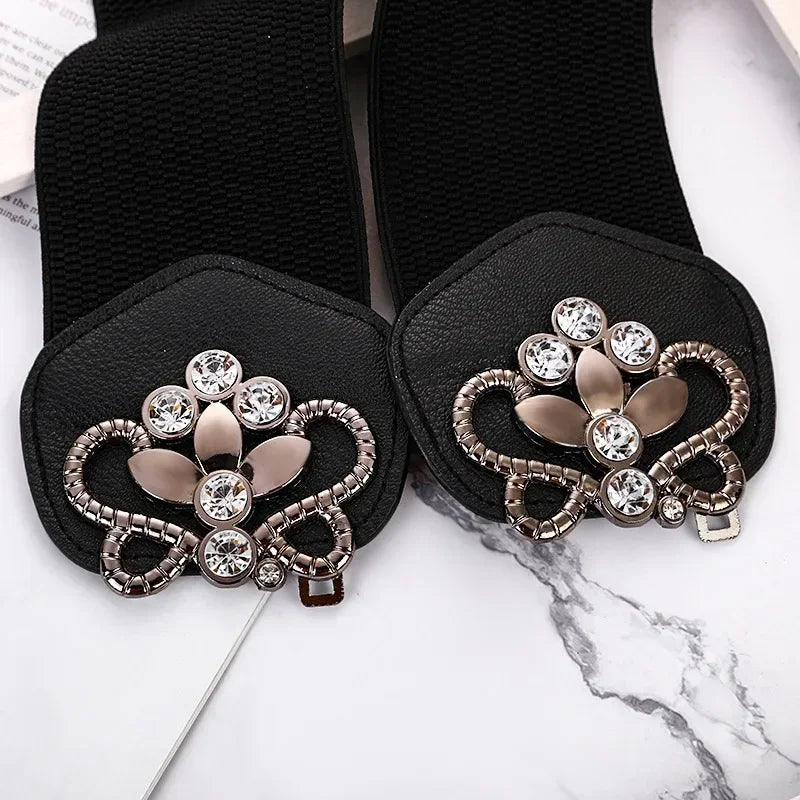 Ladies Elastic Wide Girdle Down Jacket Sweater Dress Rhinestone Decorative Belt for Woman Brand Luxury Designers Women Belts