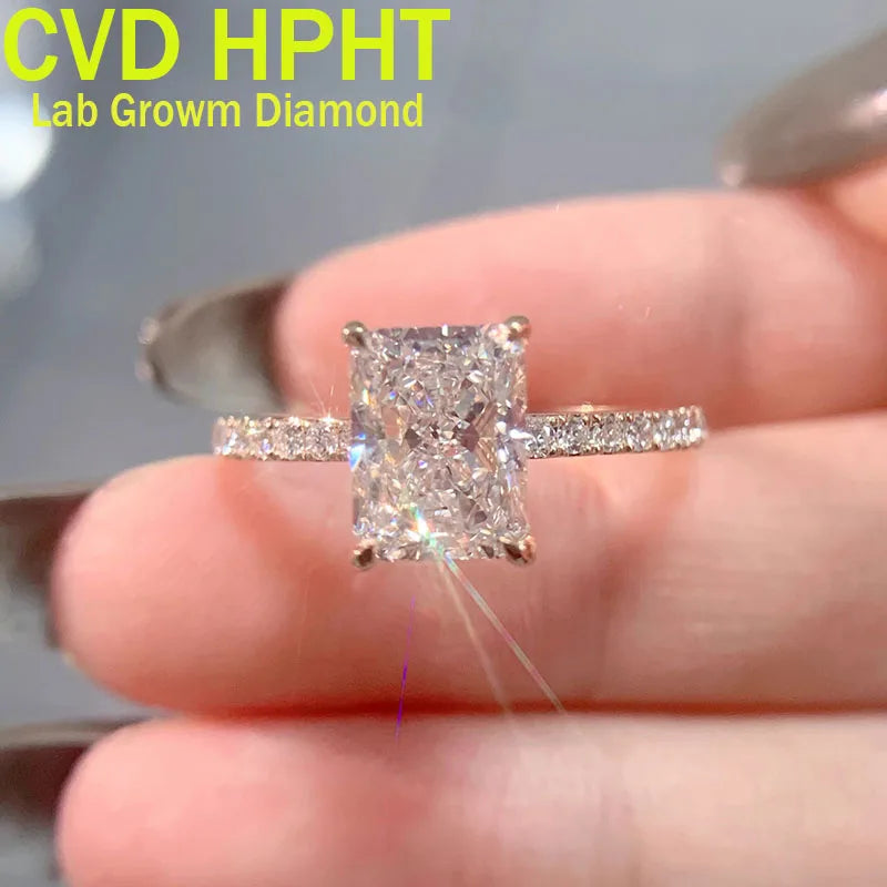 0.5 1 2 3 Carat CVD HPHT Lab Growm Diamond Ring 9K Au375 Rose Gold Ring Radiant shape D VS1 Wedding Engagement Ring gift party