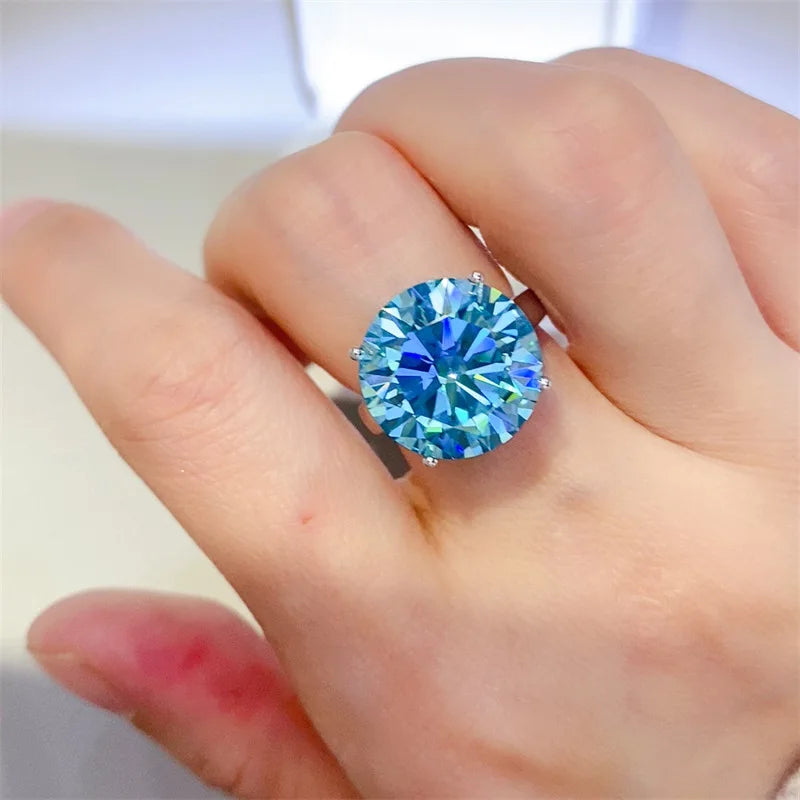 1/2/3/5/10 Carat Blue Moissanite Rings S925 Silver Shine Moissanita Gemstone Wedding Gifts Luxury Jewelry Pass Diamond Test GRA