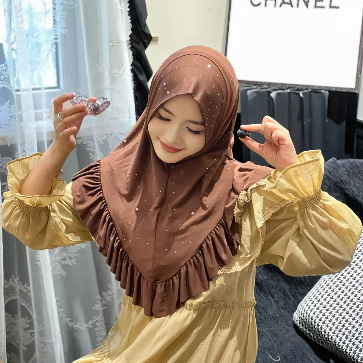 Muslim One Piece Hijab Islamic Hot Drilling Prayer Scarf Al Amira Headscarf Women Hijab Shawls Full Cover Ramadan Ninja Niquabs