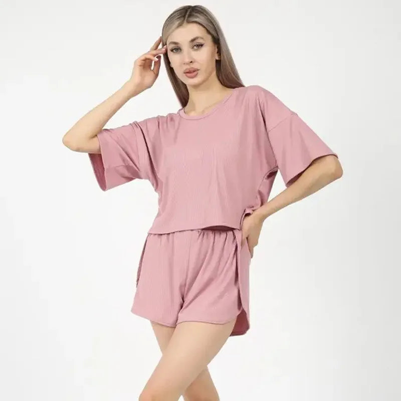 Ladies Pajamas Casual Wear New Spring And Autumn Summer Casual Women's Pajamas Short-Sleeved Sexy Shorts Pajamas Homewear Set