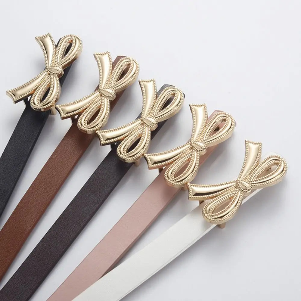 Casual Versatile Leather Belt Luxury Design Women Metal Bowknot Slide Buckle Belt Trendy Waistband