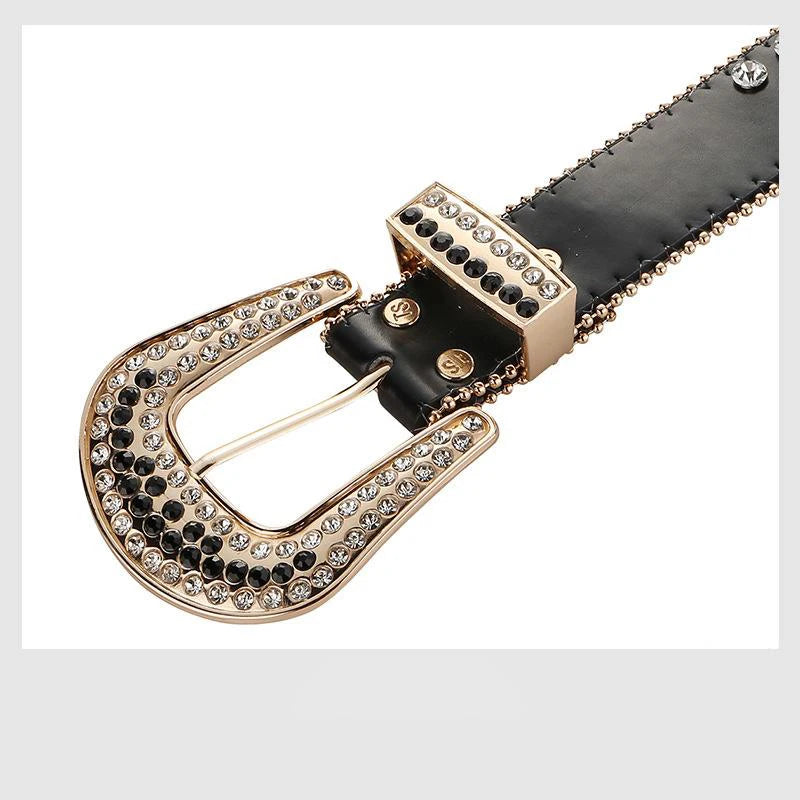 Luxury Designer Belts For Women With Gems Studded Waistband Gothic Black Western Style Fashion Buckle Pin Belt Female Hip Hop