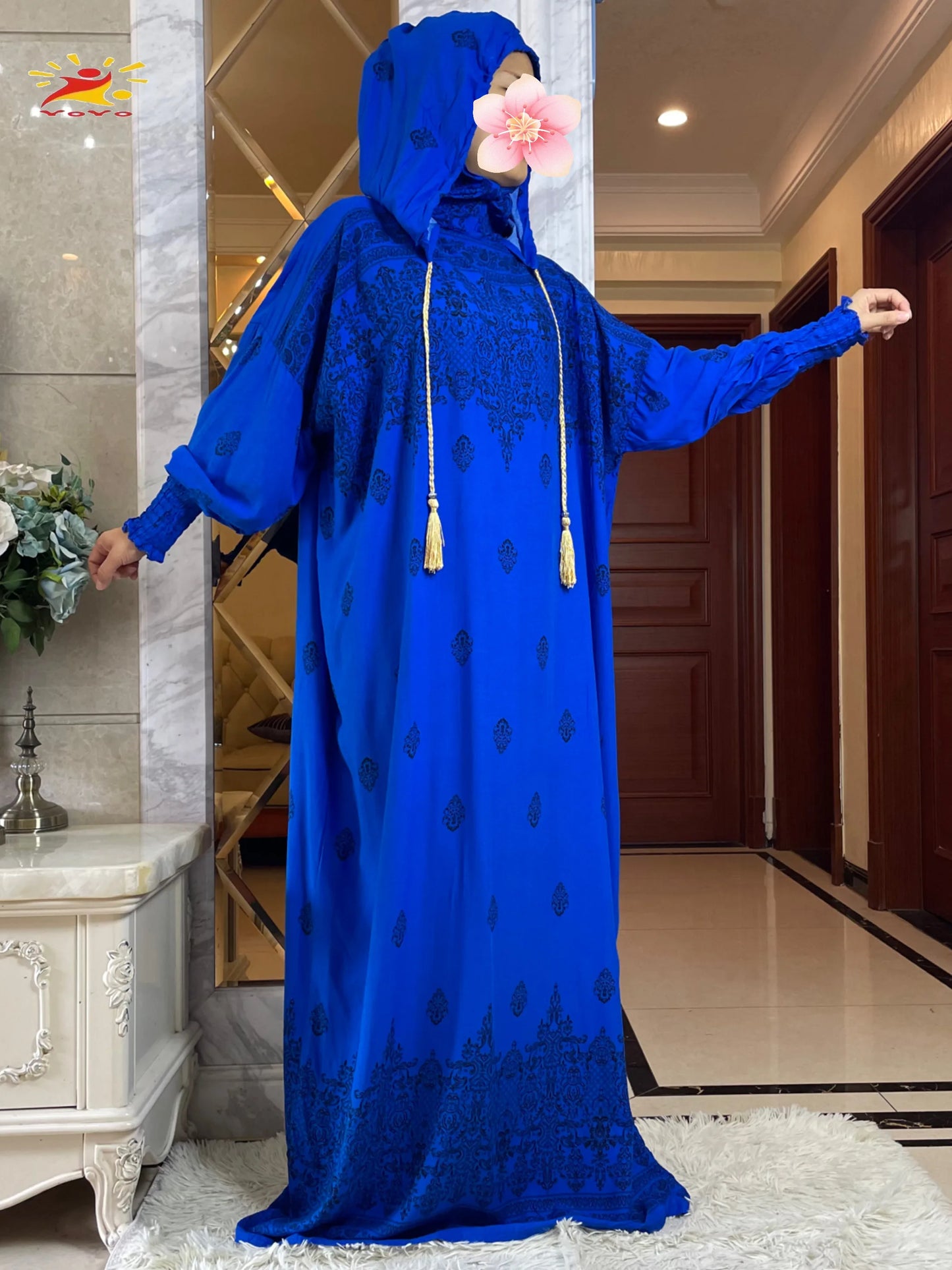 Newest Muslim Hijab Long Sleeve Women Eid Hooded Two Hats Cotton Loose Dress Dubai Islamic Maxi Arab Robe African Abaya Clothing