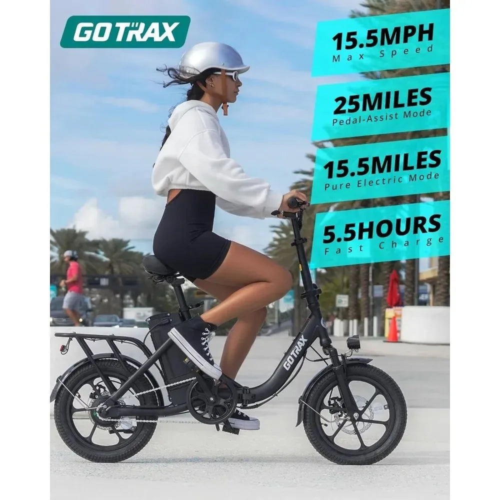 16" Electric Bike, Max 25Miles Range(Pedal-Assist) & Speed 15.5Mph Power by 350W Motor, Folding E-Bike with Removable Battery