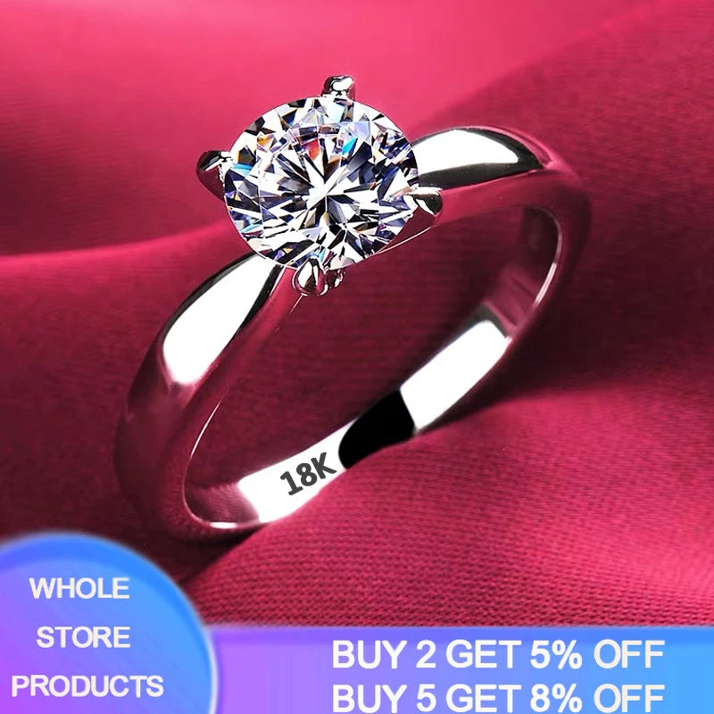 With Certificate 18K White Gold Color Rings for Women 2.0ct Round Zirconia Diamond Solitaire Ring Wedding Band Engagement Bridal