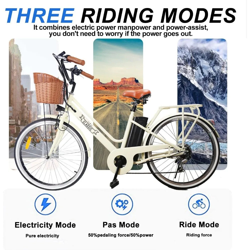 Electric City Bike for Adults 250W/350W Electric Bicycle for Adults E-Bike with Removable Waterproof 36V10A/12A Lithium Battery