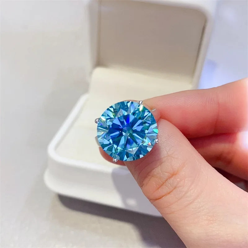 1/2/3/5/10 Carat Blue Moissanite Rings S925 Silver Shine Moissanita Gemstone Wedding Gifts Luxury Jewelry Pass Diamond Test GRA