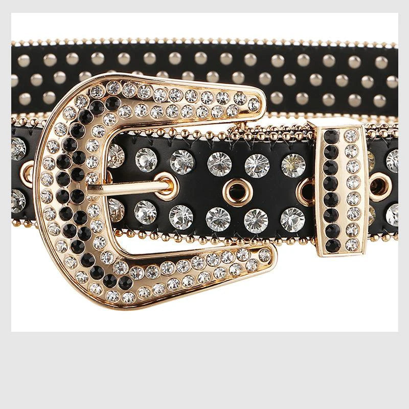 Luxury Designer Belts For Women With Gems Studded Waistband Gothic Black Western Style Fashion Buckle Pin Belt Female Hip Hop