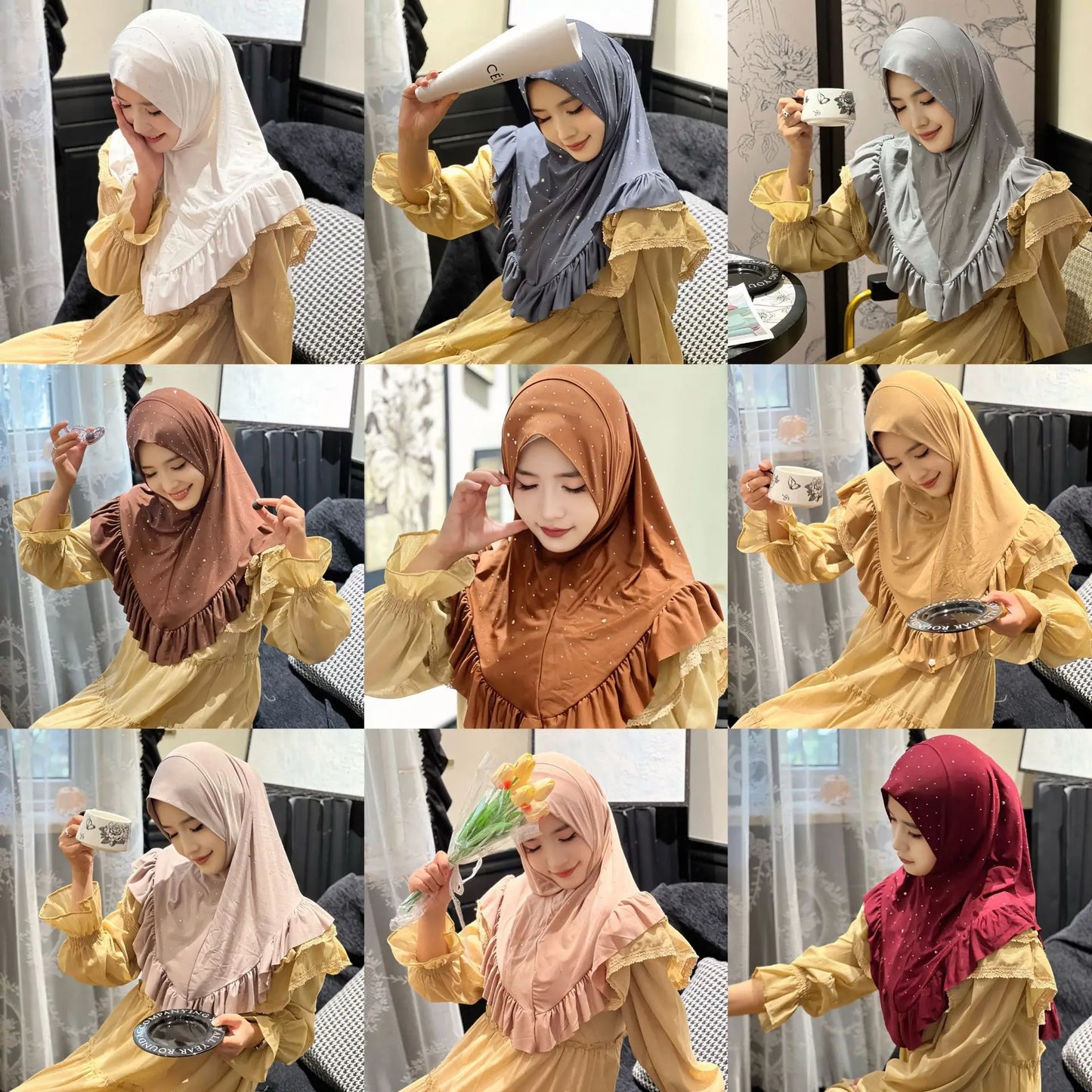 Muslim One Piece Hijab Islamic Hot Drilling Prayer Scarf Al Amira Headscarf Women Hijab Shawls Full Cover Ramadan Ninja Niquabs