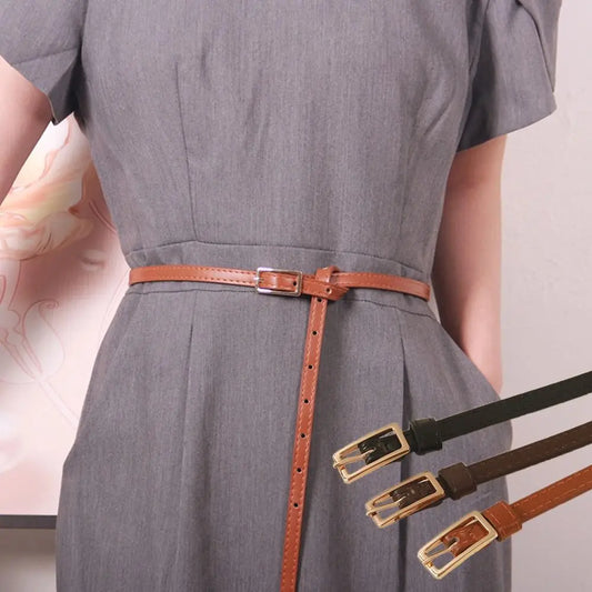 Fashion Luxury Design PU Leather Belt Versatile Retro Thin Belts Casual Pin Buckle Waistband