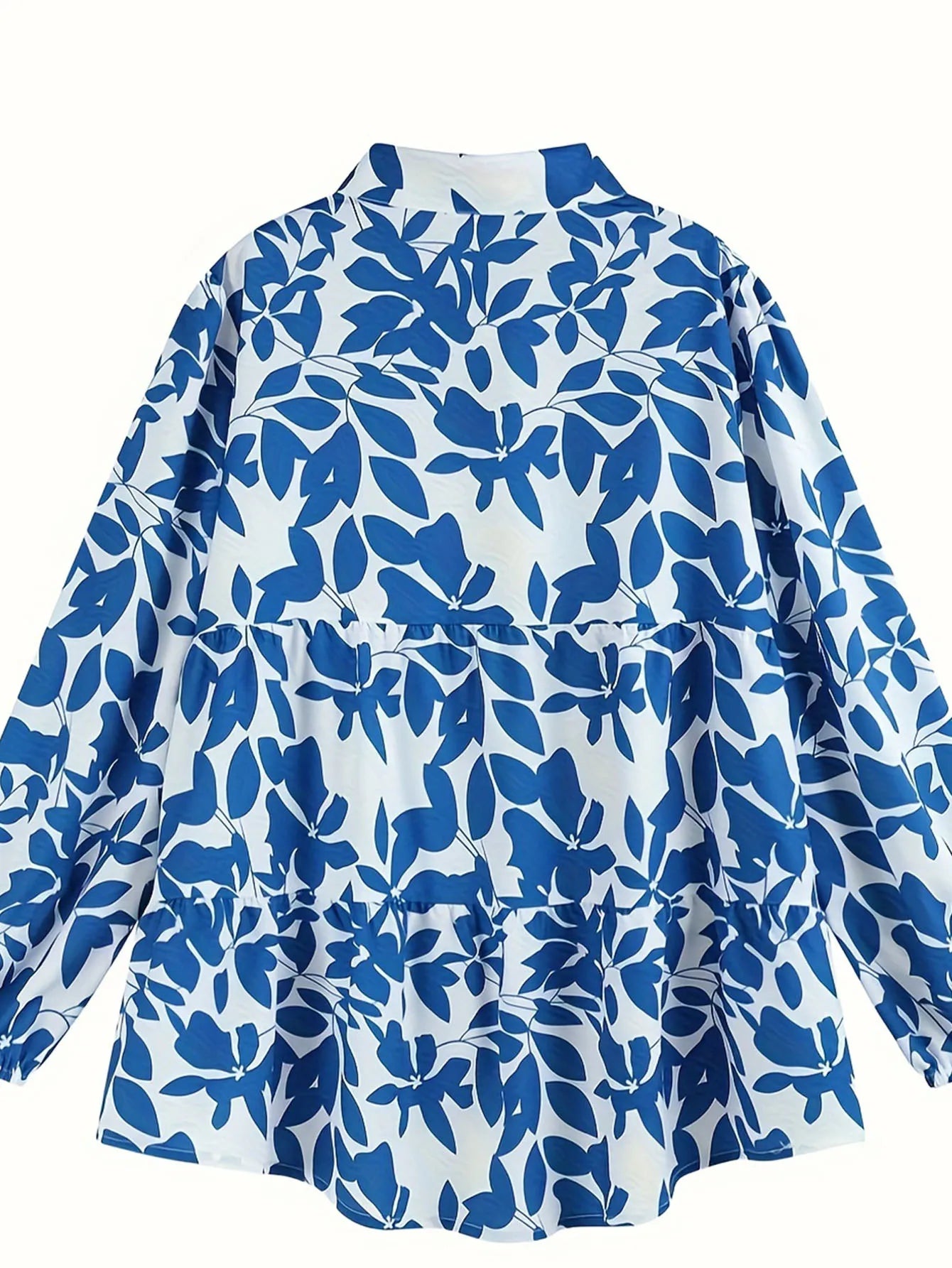 Plus Size Floral Print Blouse, Casual Button Front Long Sleeve Blouse For Spring, Women's Plus Size Clothing