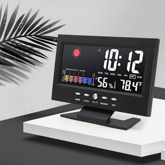 Voice Control Backlight Digital Weather Clock Date Week Temperature Humidity Weather Forecast 12/24H Electronic Clock