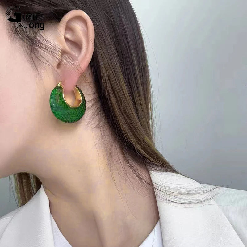 GuanLong Korean Colorful Big Geometric Circle Hoop Earrings Luxury Acrylic Earring For Women Chunky Punk Round Ear Jewelry Gifts