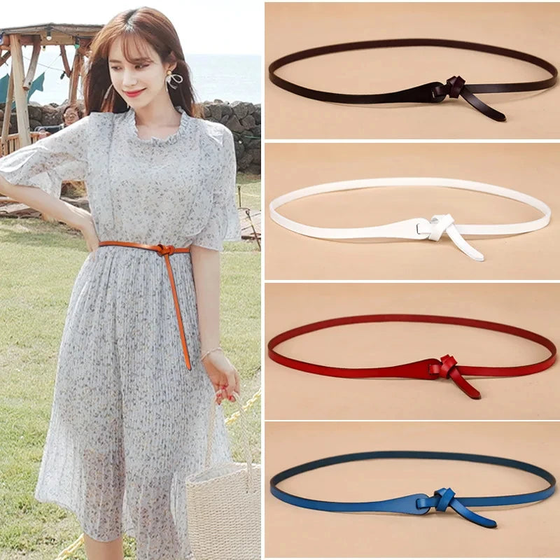 Luxury Women Knotted Thin Belts Cow Genuine Leather Fashion Design Strap Female Quality Waist belt For Skirt