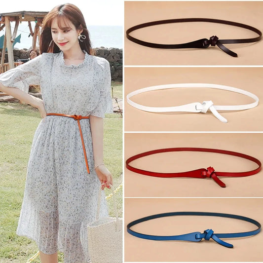 Luxury Women Knotted Thin Belts Cow Genuine Leather Fashion Design Strap Female Quality Waist belt For Skirt