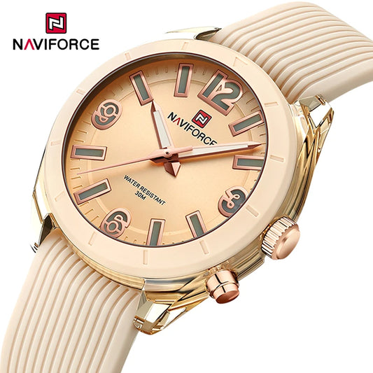 Trend NAVIFORCE Brand Fashion Quartz Watches for Women Casual Water Resistant Female Wrist Watch Fumed Silica Strap Ladies Clock