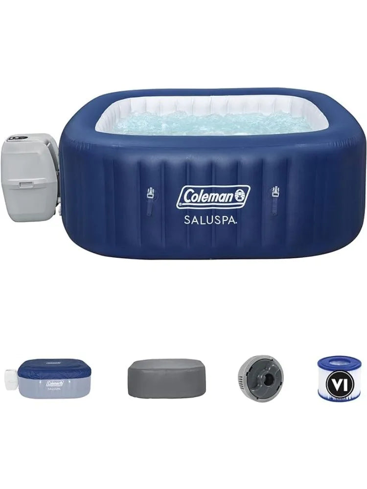 Atlantis AirJet 4 to 6 Person Inflatable Hot Tub Square Portable Outdoor Spa with114-140 Soothing Jets with Cover