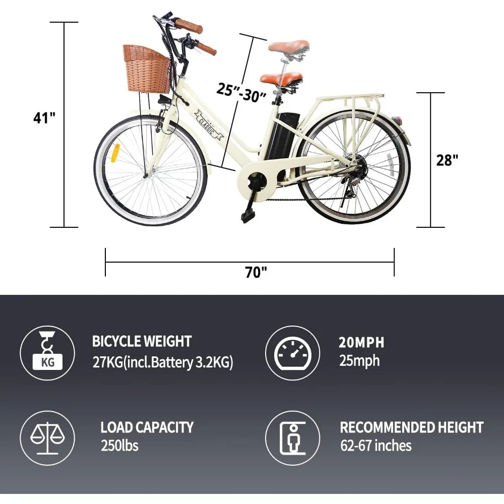 Electric City Bike for Adults 250W/350W Electric Bicycle for Adults E-Bike with Removable Waterproof 36V10A/12A Lithium Battery