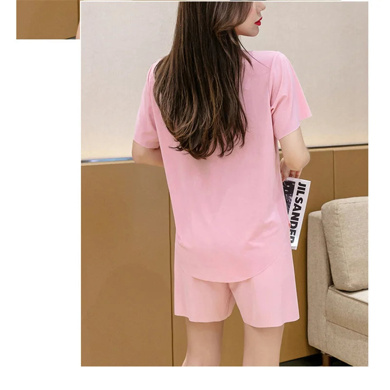 Ice Silk Women's Summer Cool Home Clothes Pajamas Refreshing Breathable Loose Large Size 200 Catties Fat Casual Wear