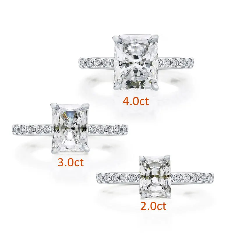 DEZO Moissanite Solitaire Engagement Rings 2/3/4ct Radiant Cut D Color Solid 925 Sterling Silver Women Wedding Jewelry Gifts