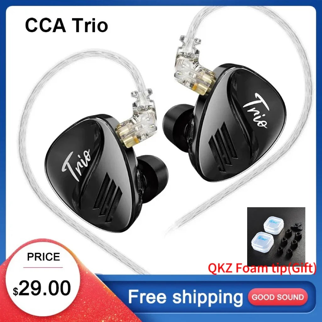 CCA Trio in Ear HiFi Earphone 3DD Dynamic High-end Tunable Earphones Monitor Headphone Cancelling Earbuds Bass Headsets