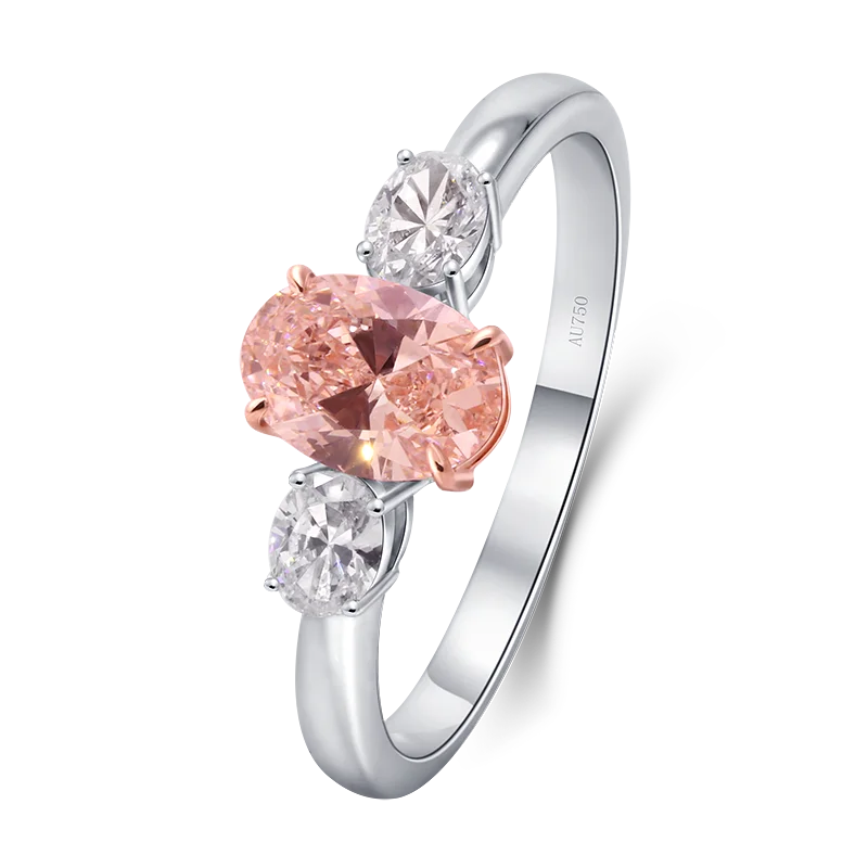 Fancy Pink Hpht NGIC Lab Grown Diamond Oval Shape Engagement Ring 0.7CT Main Stone Solid 14k White Gold Jewelry NGIC Certificate