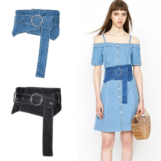 Women's Denim Wide Waist Belt Gothic Steampunk Wrap Waist Cinch Corset Belt Ladies Female Luxury Designer Dress Decorative Belt