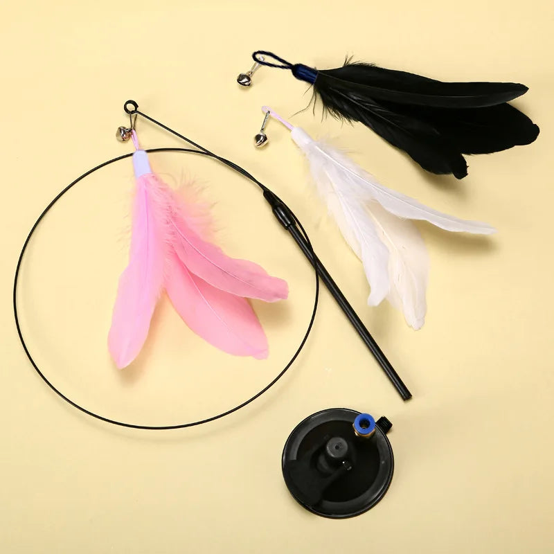 Cats Toys Feathers Wand Interactive Toy Kitten Toys with Super Suction Cup Detachable  Feather Replacements Cat Accesorios